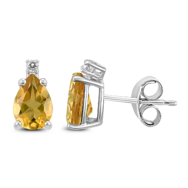 Marquee 14K White Gold 7x5MM Pear Citrine and Diamond Earrings