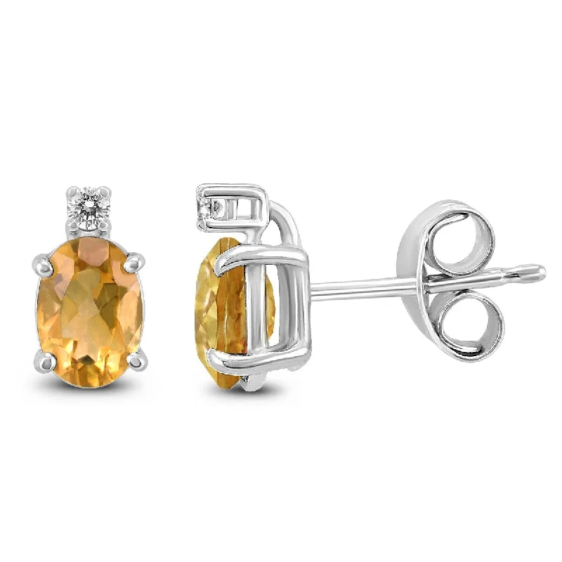 Marquee 14K White Gold 8x6MM Oval Citrine and Diamond Earrings