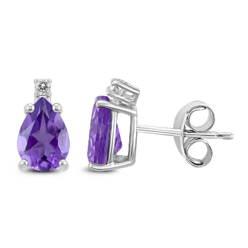 Marquee 14K White Gold 8x6MM Pear Amethyst and Diamond Earrings