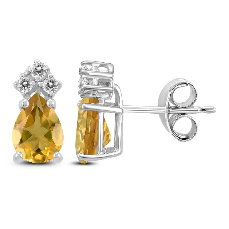 Marquee 14K White Gold 8x6MM Pear Citrine and Diamond Earrings