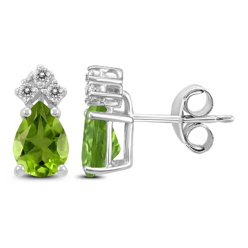 Marquee 14K White Gold 8x6MM Pear Peridot and Diamond Earrings