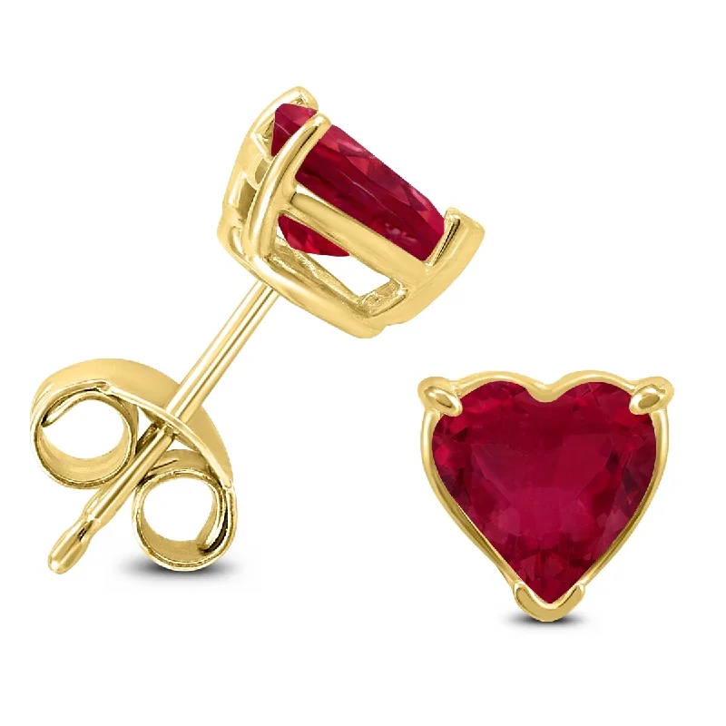 Marquee 14K Yellow Gold 4MM Heart Ruby Earrings