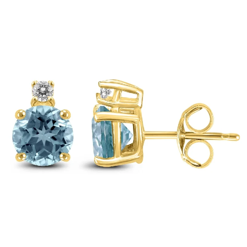 Marquee 14K Yellow Gold 4MM Round Aquamarine and Diamond Earrings