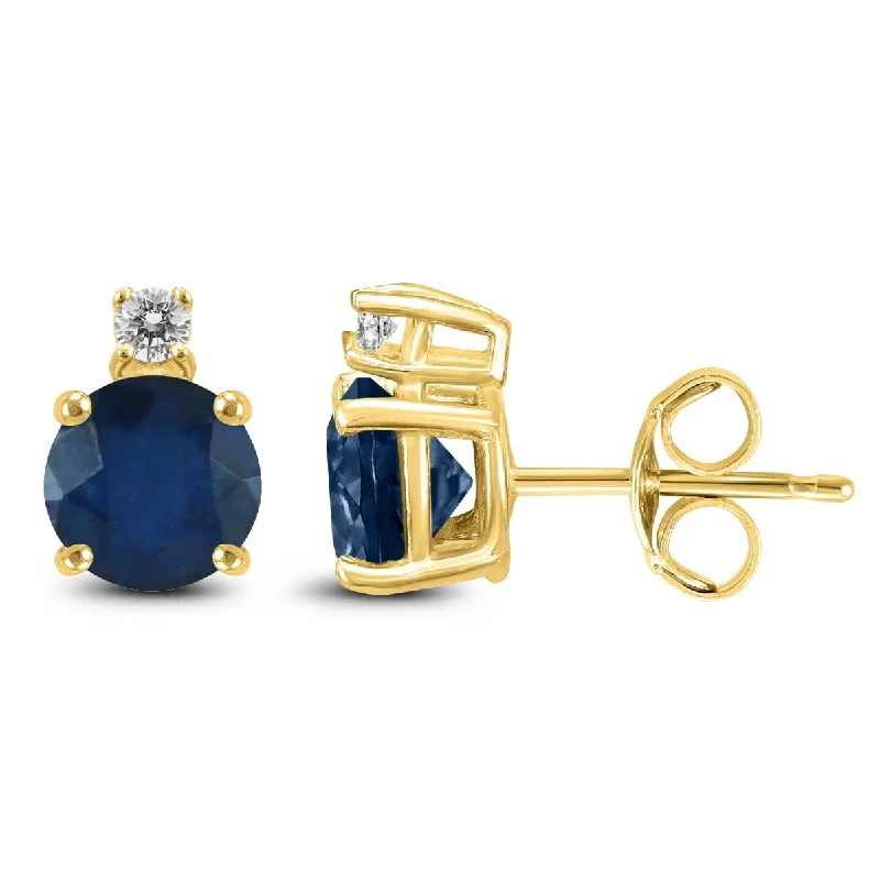 Marquee 14K Yellow Gold 4MM Round Sapphire and Diamond Earrings