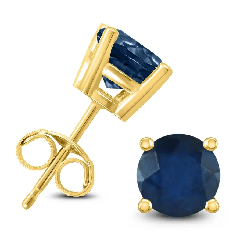 Marquee 14K Yellow Gold 4MM Round Sapphire Earrings