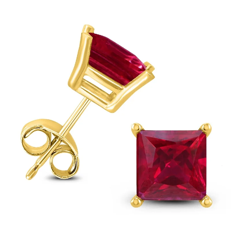 Marquee 14K Yellow Gold 4MM Square Ruby Earrings