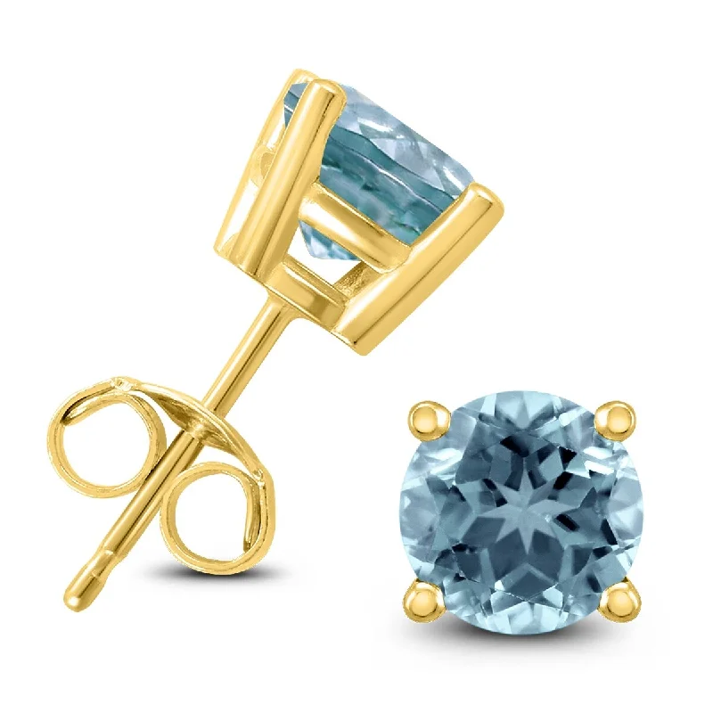 Marquee 14K Yellow Gold 5MM Round Aquamarine Earrings