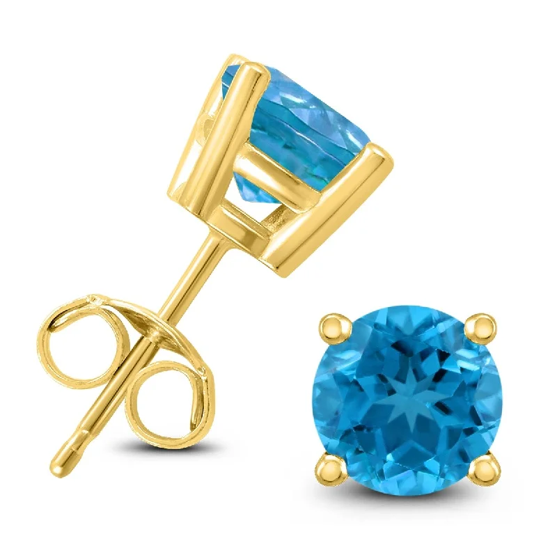 Marquee 14K Yellow Gold 5MM Round Blue Topaz Earrings