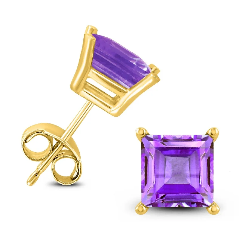 Marquee 14K Yellow Gold 5MM Square Amethyst Earrings