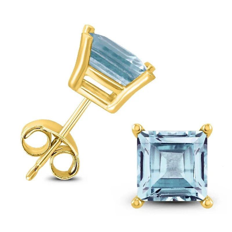 Marquee 14K Yellow Gold 5MM Square Aquamarine Earrings