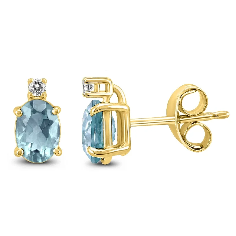 Marquee 14K Yellow Gold 5x3MM Oval Aquamarine and Diamond Earrings