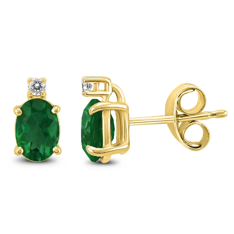 Marquee 14K Yellow Gold 5x3MM Oval Emerald and Diamond Earrings