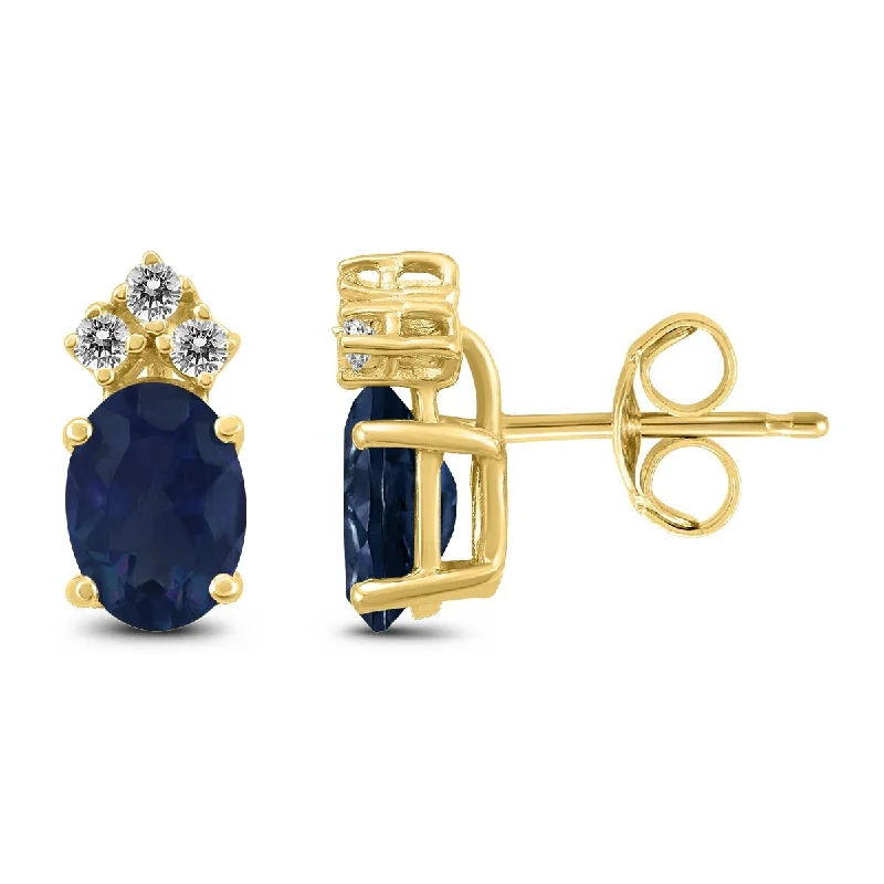 Marquee 14K Yellow Gold 5x3MM Oval Sapphire and Diamond Earrings