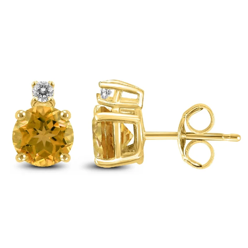 Marquee 14K Yellow Gold 6MM Round Citrine and Diamond Earrings