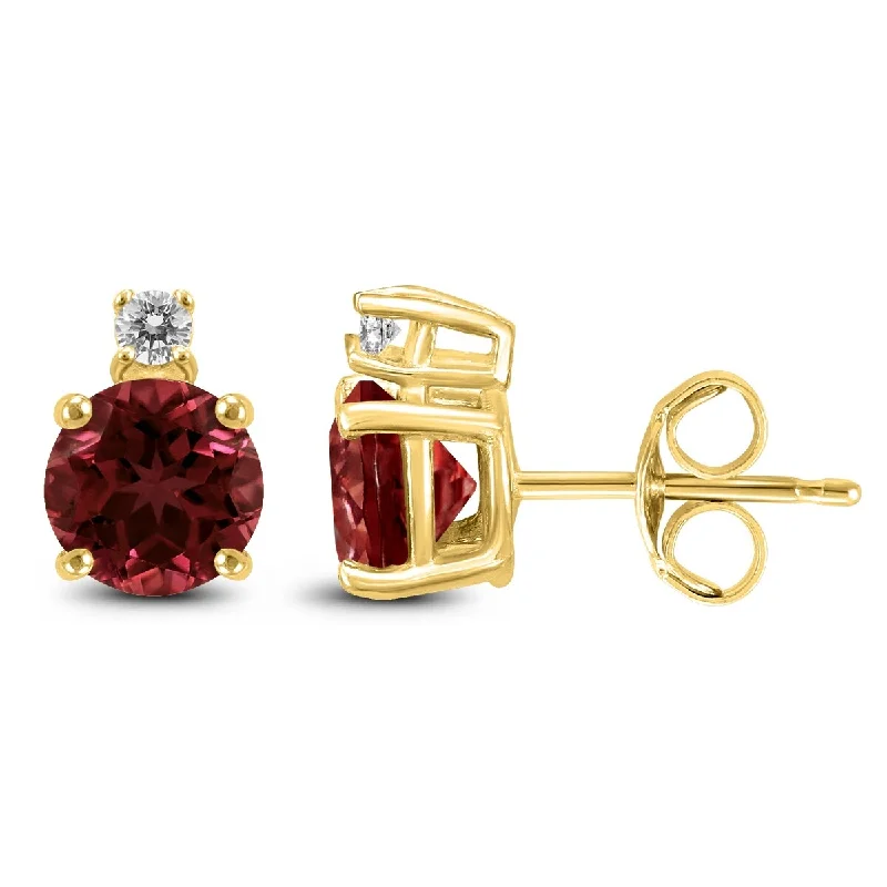 Marquee 14K Yellow Gold 6MM Round Garnet and Diamond Earrings