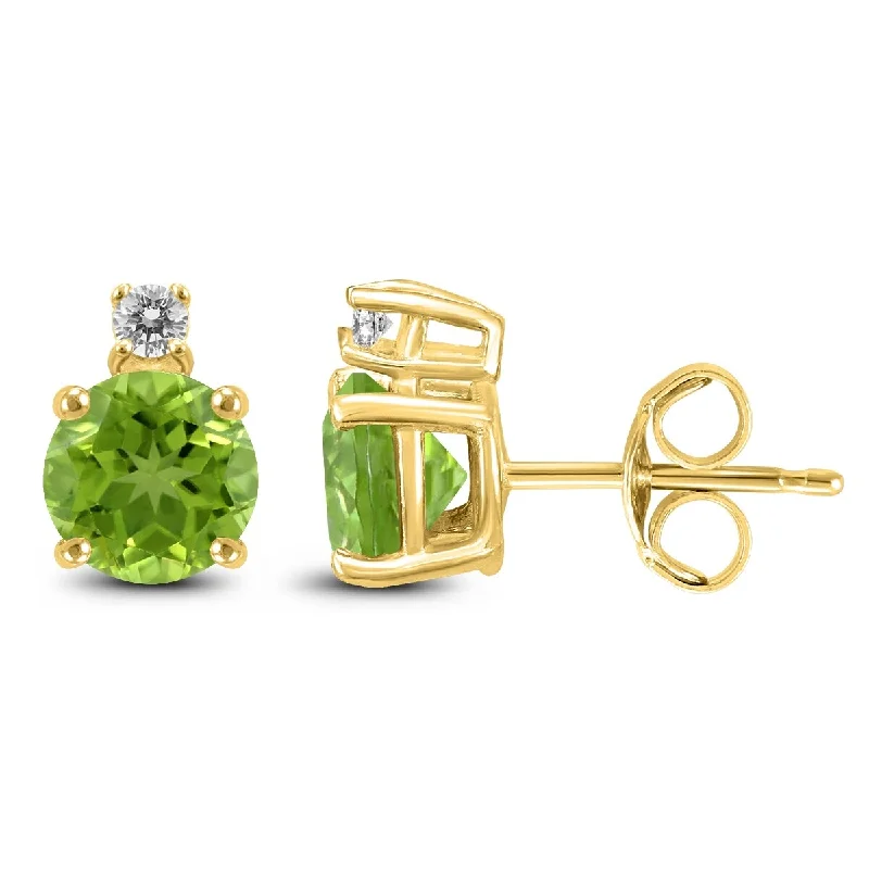 Marquee 14K Yellow Gold 6MM Round Peridot and Diamond Earrings