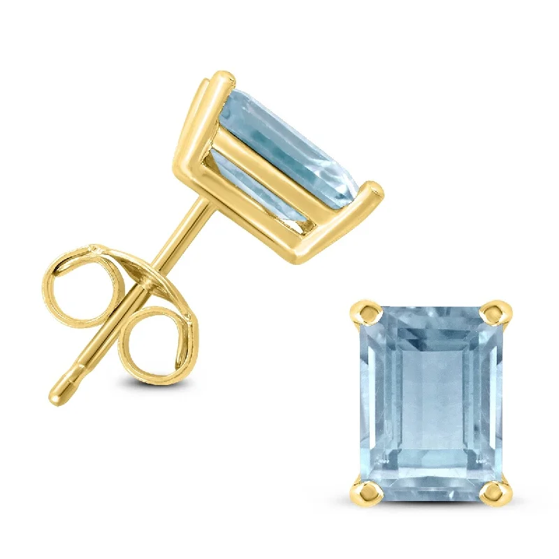 Marquee 14K Yellow Gold 6x4MM Emerald Shaped Aquamarine Earrings