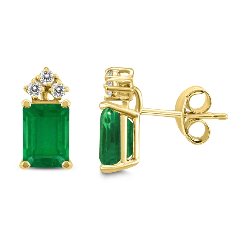 Marquee 14K Yellow Gold 6x4MM Emerald Shaped Emerald and Diamond Earrings