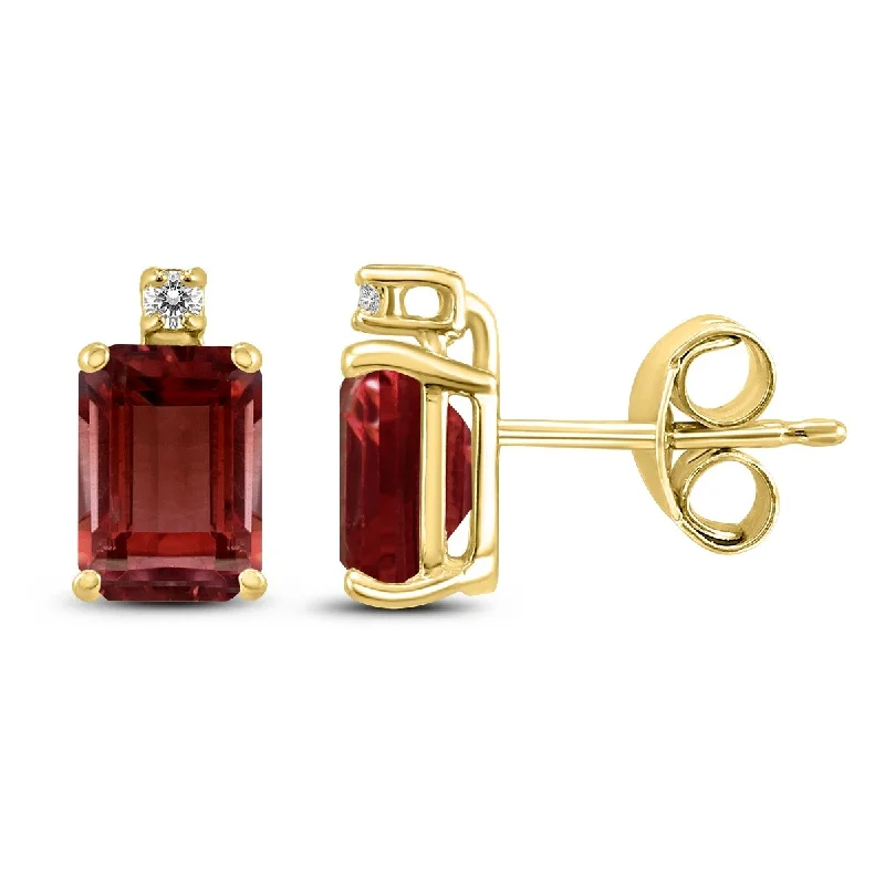 Marquee 14K Yellow Gold 6x4MM Emerald Shaped Garnet and Diamond Earrings