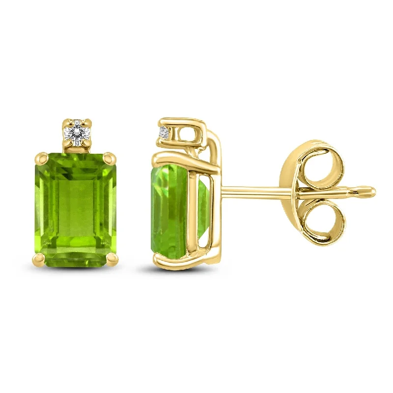 Marquee 14K Yellow Gold 6x4MM Emerald Shaped Peridot and Diamond Earrings