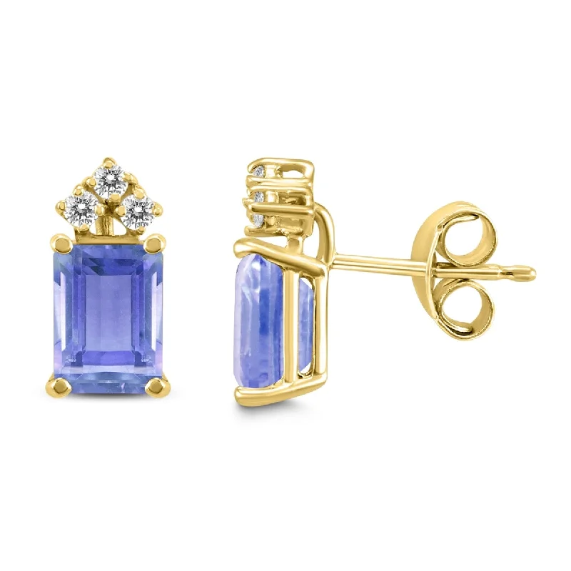 Marquee 14K Yellow Gold 6x4MM Emerald Shaped Tanzanite and Diamond Earrings