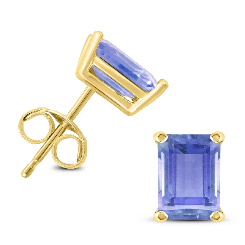 Marquee 14K Yellow Gold 6x4MM Emerald Shaped Tanzanite Earrings