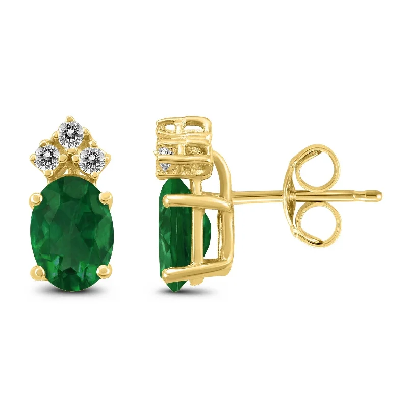 Marquee 14K Yellow Gold 6x4MM Oval Emerald and Diamond Earrings