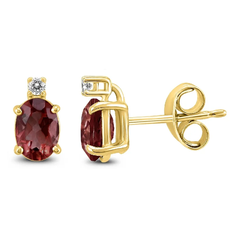 Marquee 14K Yellow Gold 6x4MM Oval Garnet and Diamond Earrings