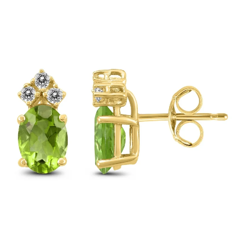 Marquee 14K Yellow Gold 6x4MM Oval Peridot and Diamond Earrings