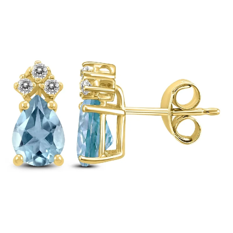 Marquee 14K Yellow Gold 6x4MM Pear Aquamarine and Diamond Earrings