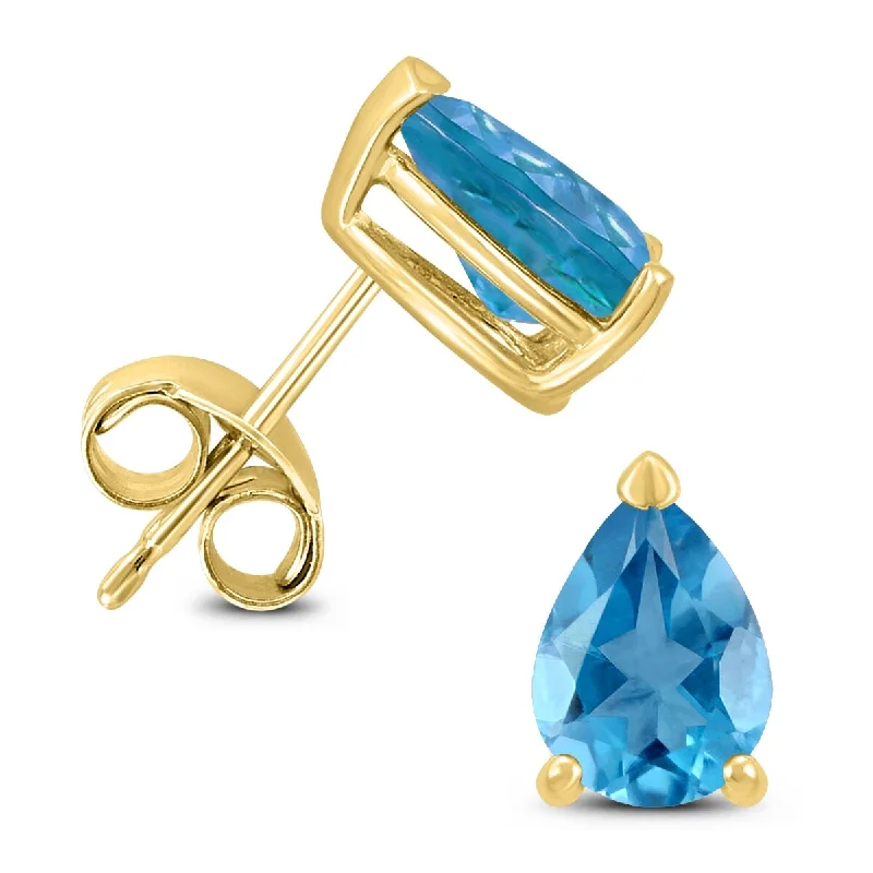 Marquee 14K Yellow Gold 6x4MM Pear Blue Topaz Earrings