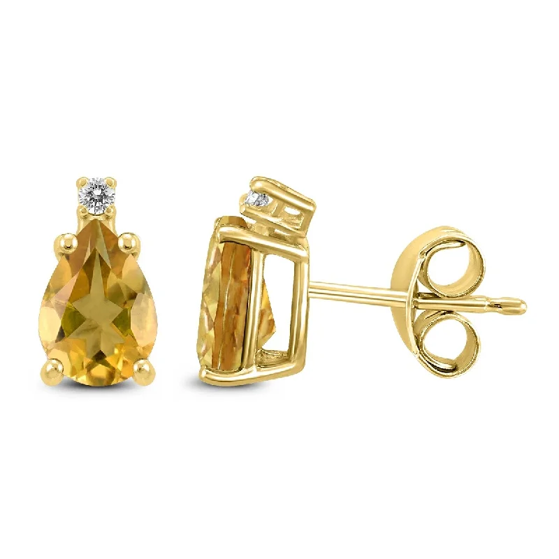 Marquee 14K Yellow Gold 6x4MM Pear Citrine and Diamond Earrings