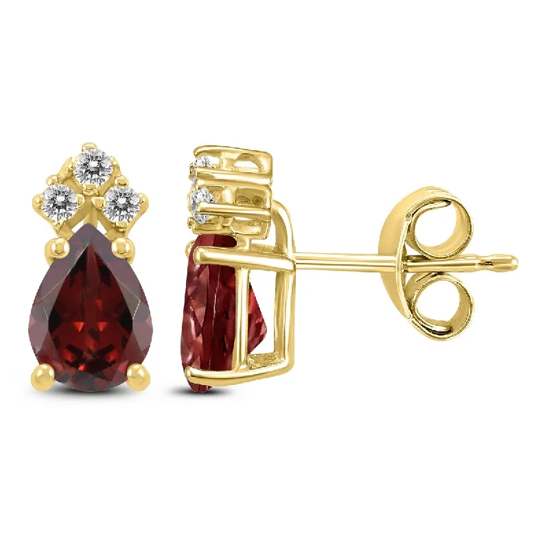 Marquee 14K Yellow Gold 6x4MM Pear Garnet and Diamond Earrings