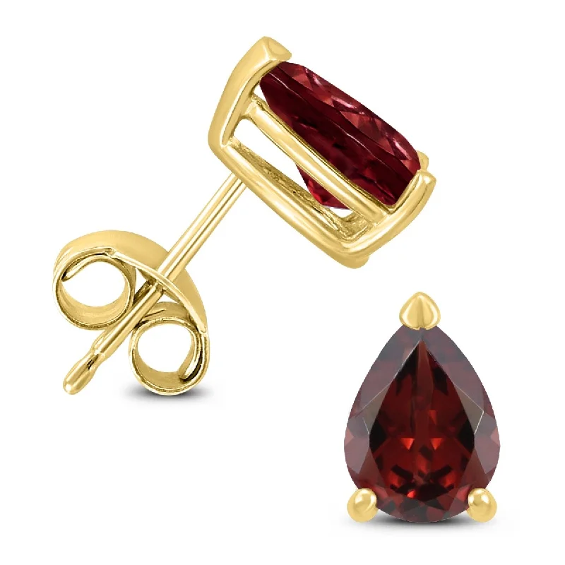 Marquee 14K Yellow Gold 6x4MM Pear Garnet Earrings