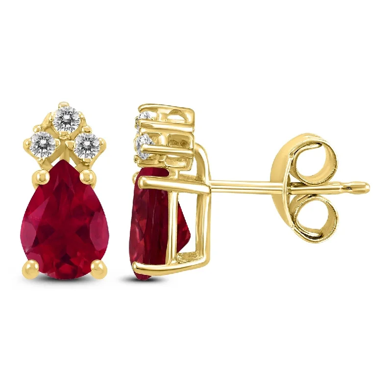 Marquee 14K Yellow Gold 6x4MM Pear Ruby and Diamond Earrings