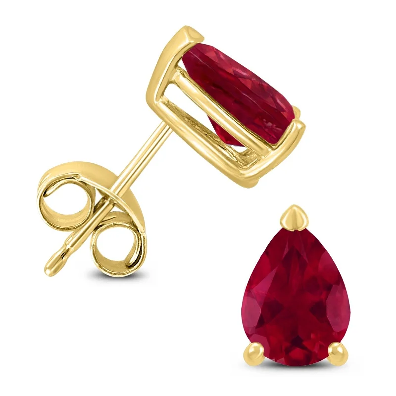 Marquee 14K Yellow Gold 6x4MM Pear Ruby Earrings