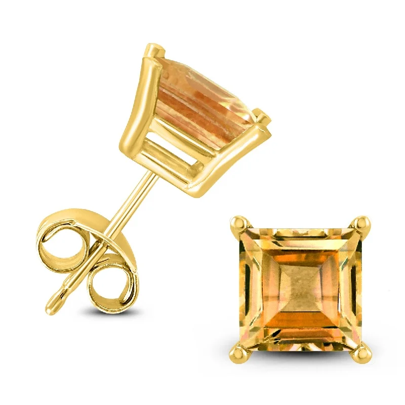 Marquee 14K Yellow Gold 7MM Square Citrine Earrings