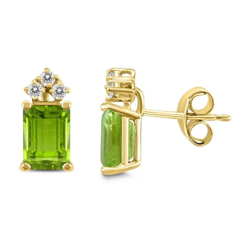 Marquee 14K Yellow Gold 7x5MM Emerald Shaped Peridot and Diamond Earrings