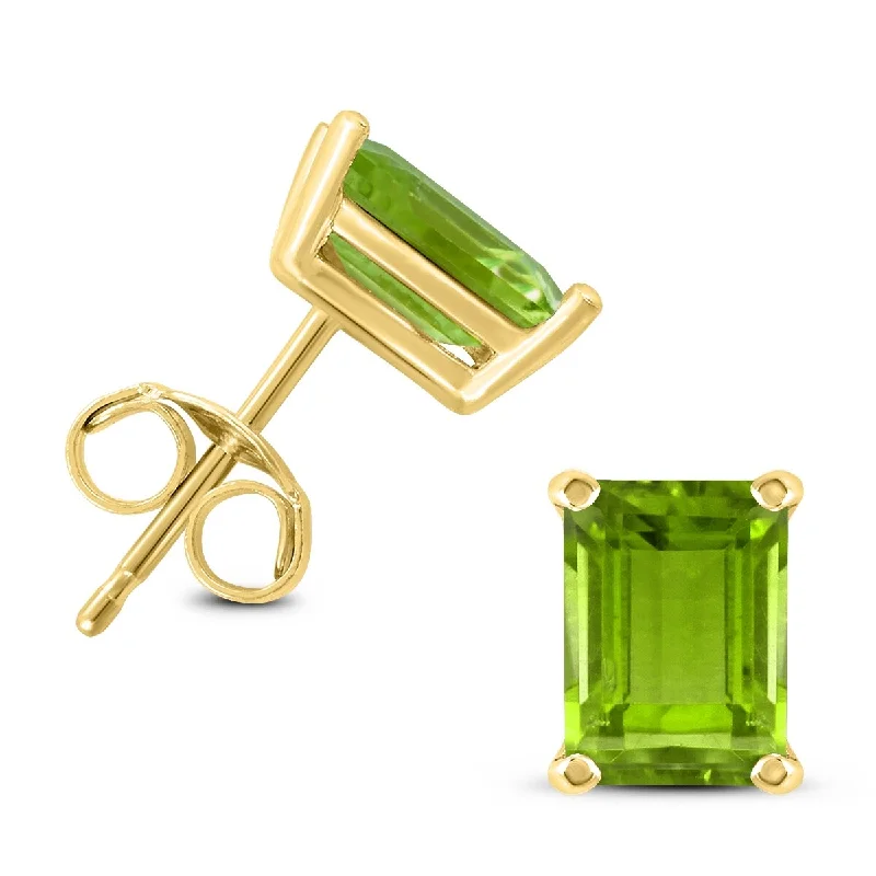 Marquee 14K Yellow Gold 7x5MM Emerald Shaped Peridot Earrings