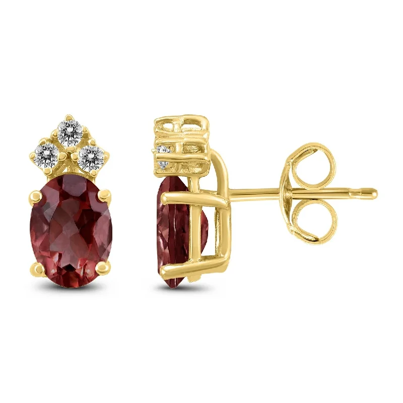 Marquee 14K Yellow Gold 7x5MM Oval Garnet and Diamond Earrings