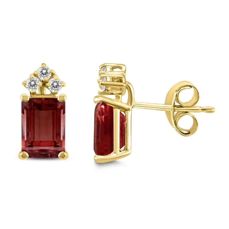 Marquee 14K Yellow Gold 8x6MM Emerald Shaped Garnet and Diamond Earrings