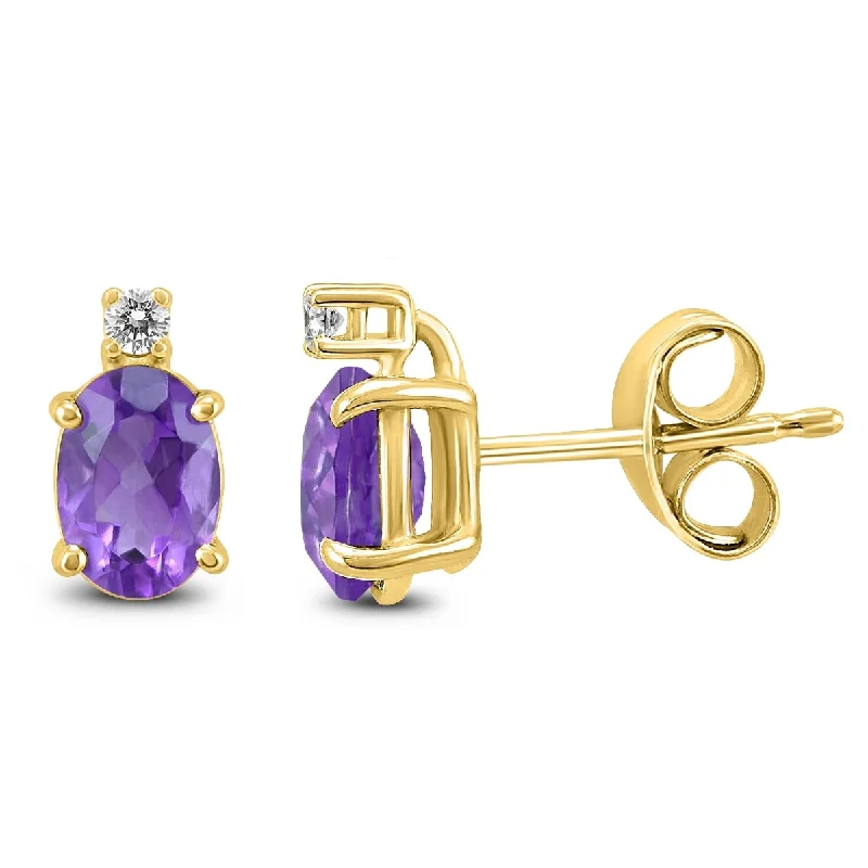 Marquee 14K Yellow Gold 8x6MM Oval Amethyst and Diamond Earrings