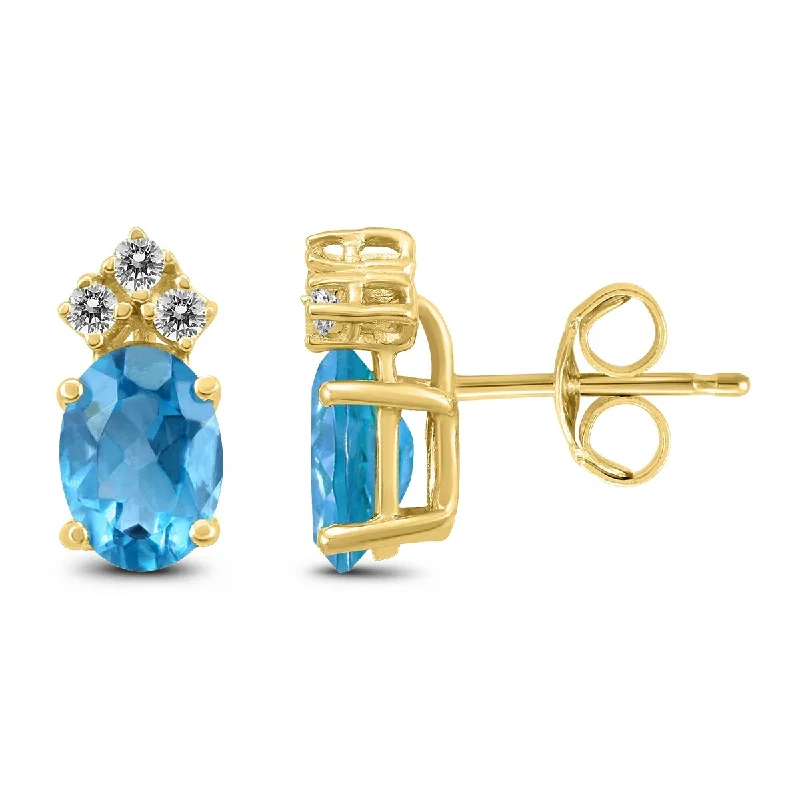 Marquee 14K Yellow Gold 8x6MM Oval Blue Topaz and Diamond Earrings