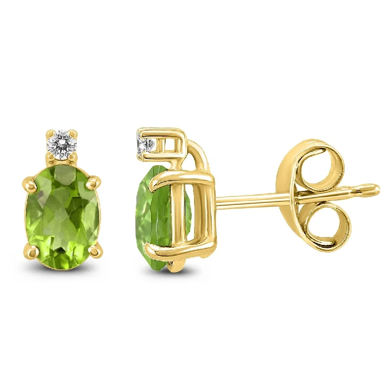 Marquee 14K Yellow Gold 8x6MM Oval Peridot and Diamond Earrings