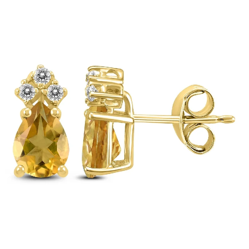 Marquee 14K Yellow Gold 8x6MM Pear Citrine and Diamond Earrings