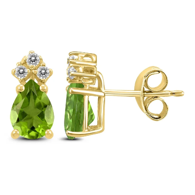 Marquee 14K Yellow Gold 8x6MM Pear Peridot and Diamond Earrings