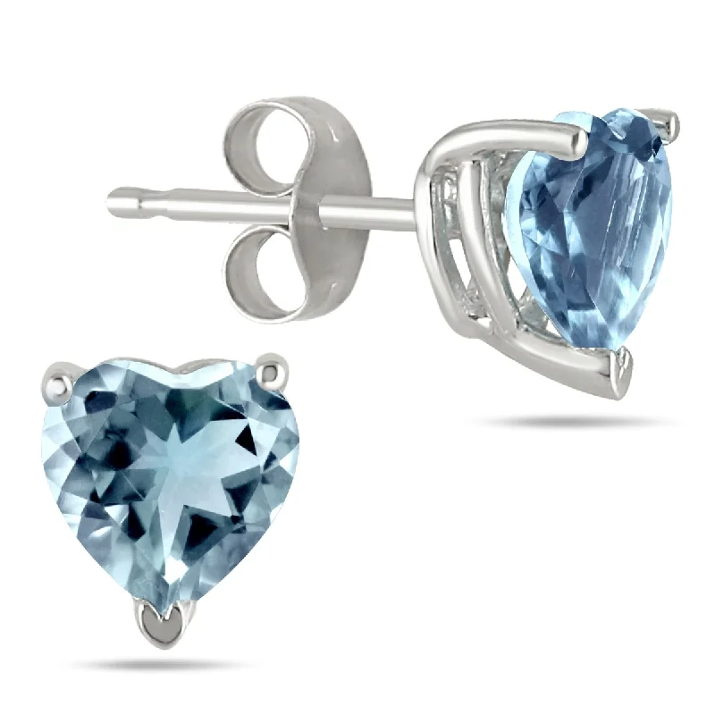 Marquee All-Natural Genuine 5mm Heart Shape Aquamarine Earrings in .925 Sterling Silver