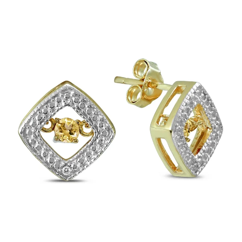 Marquee Citrine and Diamond Dancer Earrings in .925 Sterling Silver