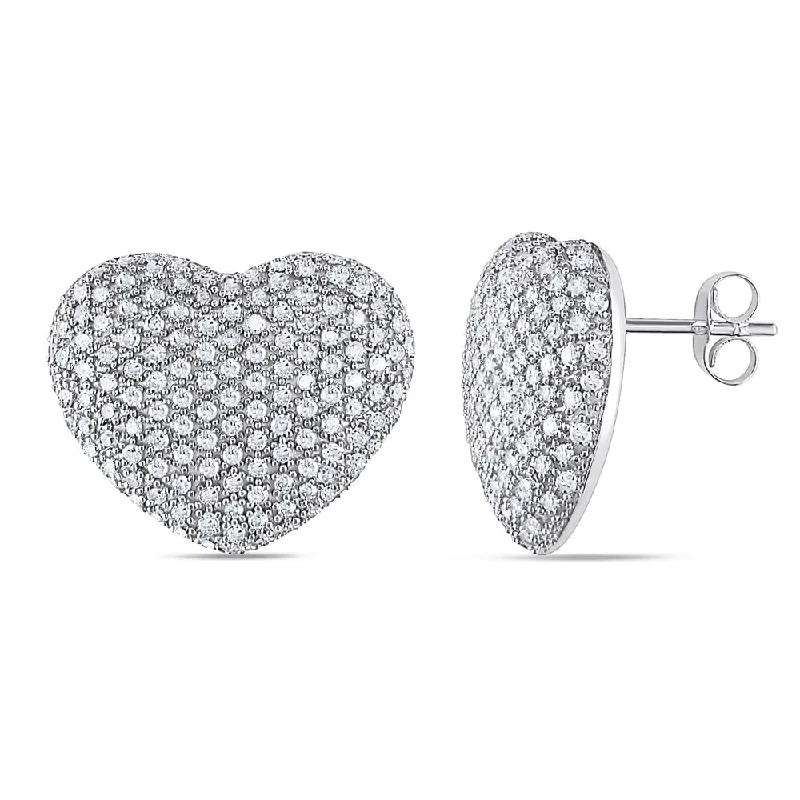 Miadora 14k White Gold 1 1/2ct TDW Diamond Heart Earrings