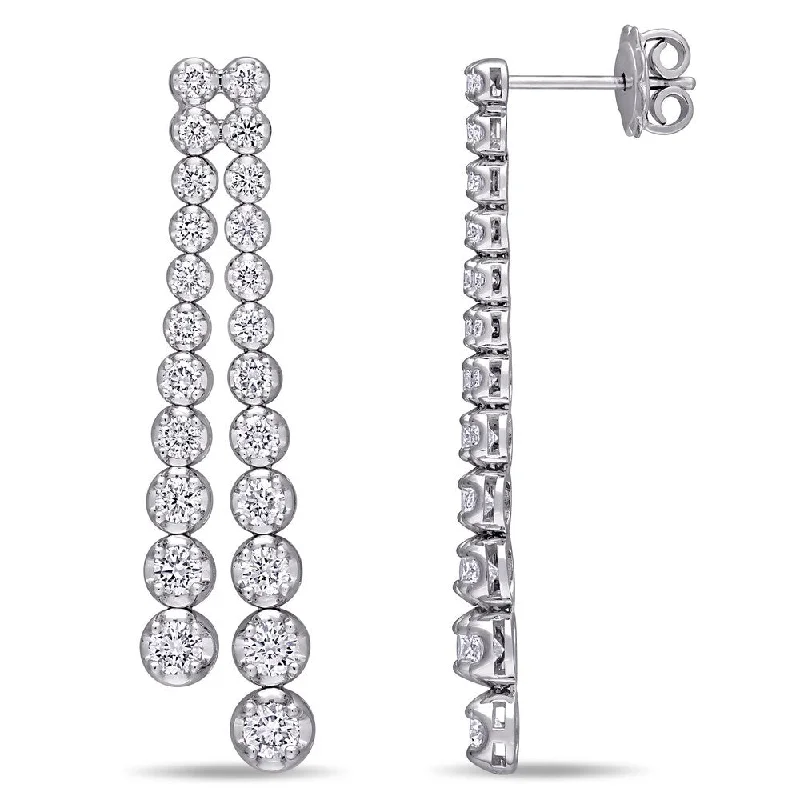 Miadora 18k White Gold 2 3/4ct TDW Diamond Double Row Graduated Bar Drop Earrings